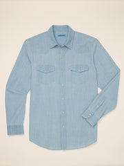 J.McLaughlin Ace High Woven Chambray Shirt Light Denim Blue | Men Shirts