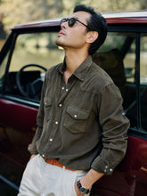 J.McLaughlin Ace High Woven Cord Shirt Olive | Men Shirts