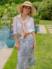 J.McLaughlin Adelyn Silk Blend Skirt In Paisley Flourish Bias Off White/dark Blue | Women Skirts