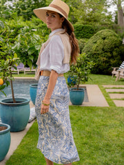 J.McLaughlin Adelyn Silk Blend Skirt In Paisley Flourish Bias Off White/dark Blue | Women Skirts