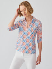 J.McLaughlin Aida 3/4 Sleeve Top In Mini Ocean Ribbon White/multi | Women Shirts & Tops