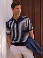 J.McLaughlin Amalfi Short Sleeve Polo In Stripe Navy/egret White | Men/Women Knits & Polos
