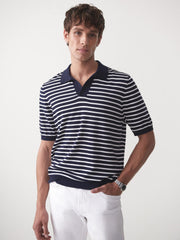 J.McLaughlin Amalfi Short Sleeve Polo In Stripe Navy/egret White | Men/Women Knits & Polos