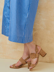 J.McLaughlin Anaya Suede Block Heels Cyprus Tan | Women Heels & Wedges