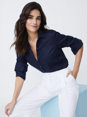 J.McLaughlin Britt Linen Shirt Navy | Women Shirts & Tops