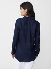 J.McLaughlin Britt Linen Shirt Navy | Women Shirts & Tops