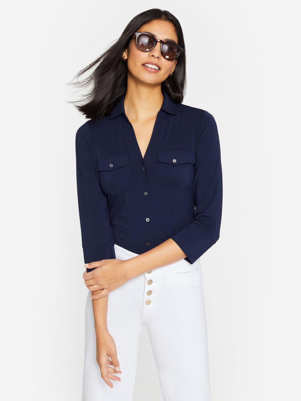 J.McLaughlin Brynn Lyford Jersey Shirt Winter Navy | Women Shirts & Tops