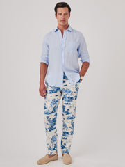 J.McLaughlin Callistair Linen Pants In Imperial Toile Off White/blue | Men Pants