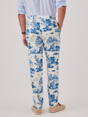 J.McLaughlin Callistair Linen Pants In Imperial Toile Off White/blue | Men Pants