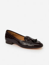 J.McLaughlin Cecily Patent Leather Loafers In Crocodile Dark Brown | Women Flats