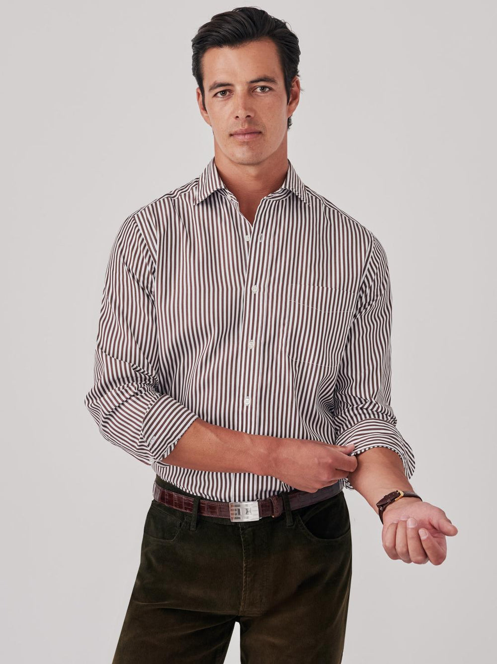 J.McLaughlin Club Classic Fit Shirt In Bengal Stripe Brown/white | Men Shirts