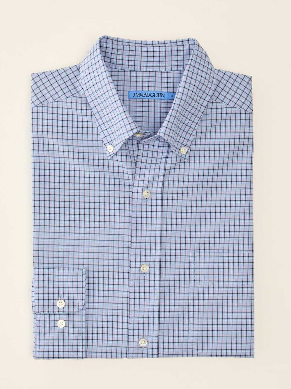 J.McLaughlin Collis Classic Fit Shirt In Mini Window Pane Light Blue/pink/navy | Men Shirts