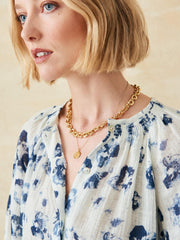 J.McLaughlin Constance Linen Blouse In Painted Leopard White/blue | Women Shirts & Tops