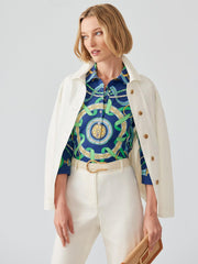 J.McLaughlin Court 3/4 Sleeve Polo In Nouveau Middleburg Navy/green/blue | Women Shirts & Tops