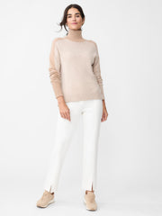 J.McLaughlin Dina Cashmere Turtleneck In Color Block Heather Oatmeal/camel | Women Sweaters