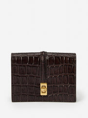 J.McLaughlin Dinah Leather Card Holder In Crocodile Dark Brown | Women Shoes & Accessories