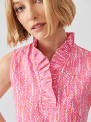 J.McLaughlin Durham Sleeveless Ruffle Top In Abstract Memo Pink/light Pink | Women Shirts & Tops