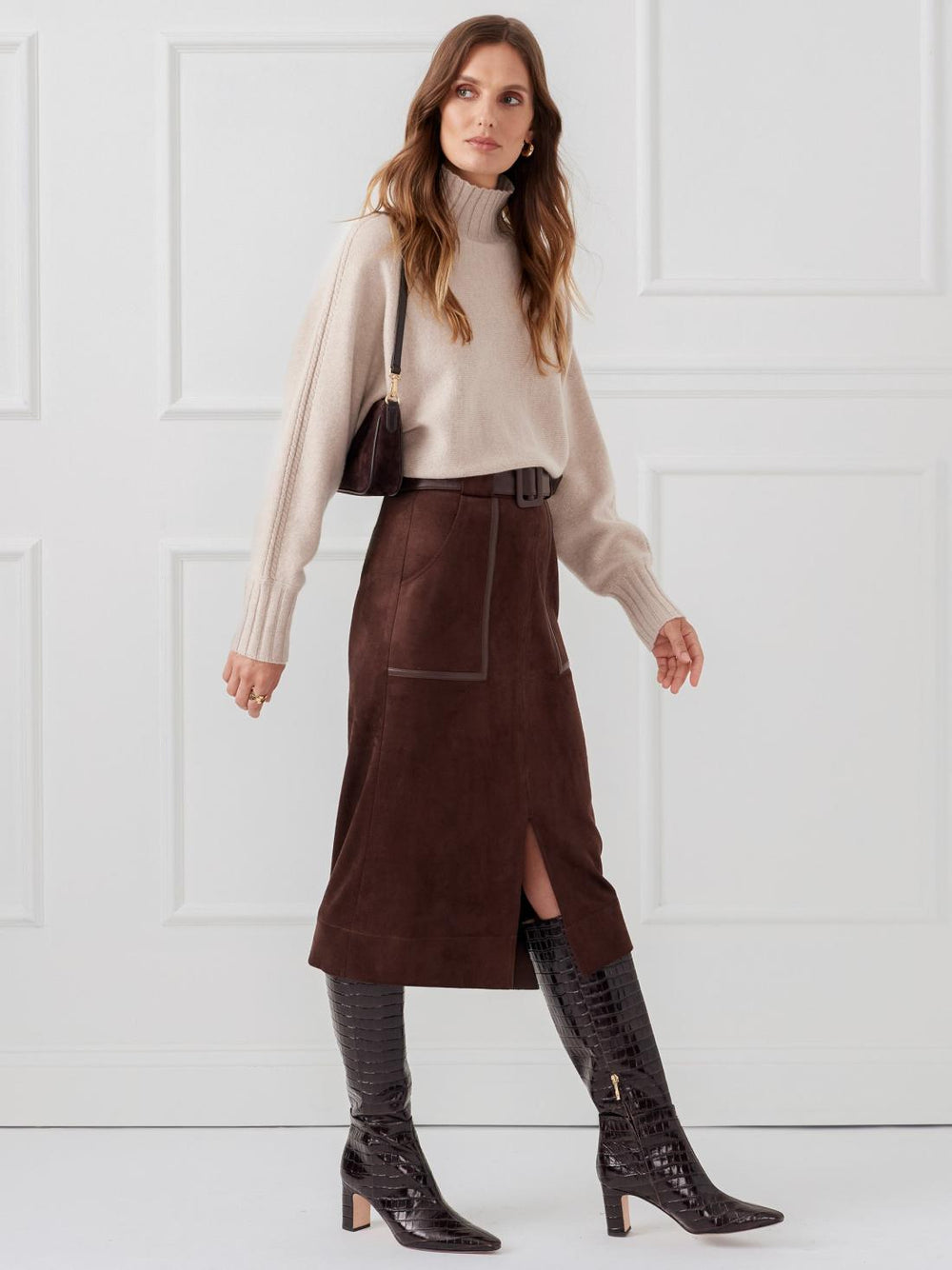 J.McLaughlin Finnian Faux Suede Skirt Mocha | Women Skirts