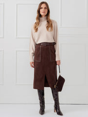 J.McLaughlin Finnian Faux Suede Skirt Mocha | Women Skirts