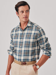 J.McLaughlin Glenmere Classic Fit Flannel Shirt In Plaid Ecru/brown/blue | Men Shirts