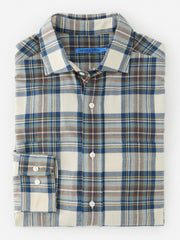 J.McLaughlin Glenmere Classic Fit Flannel Shirt In Plaid Ecru/brown/blue | Men Shirts