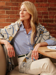 J.McLaughlin Jaipur Cashmere Scarf In Neo Scylla Heather Gray/royal Blue | Women Shoes & Accessories