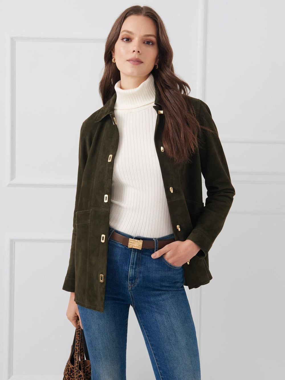 J.McLaughlin Kavya Suede Jacket Olive | Women Jackets