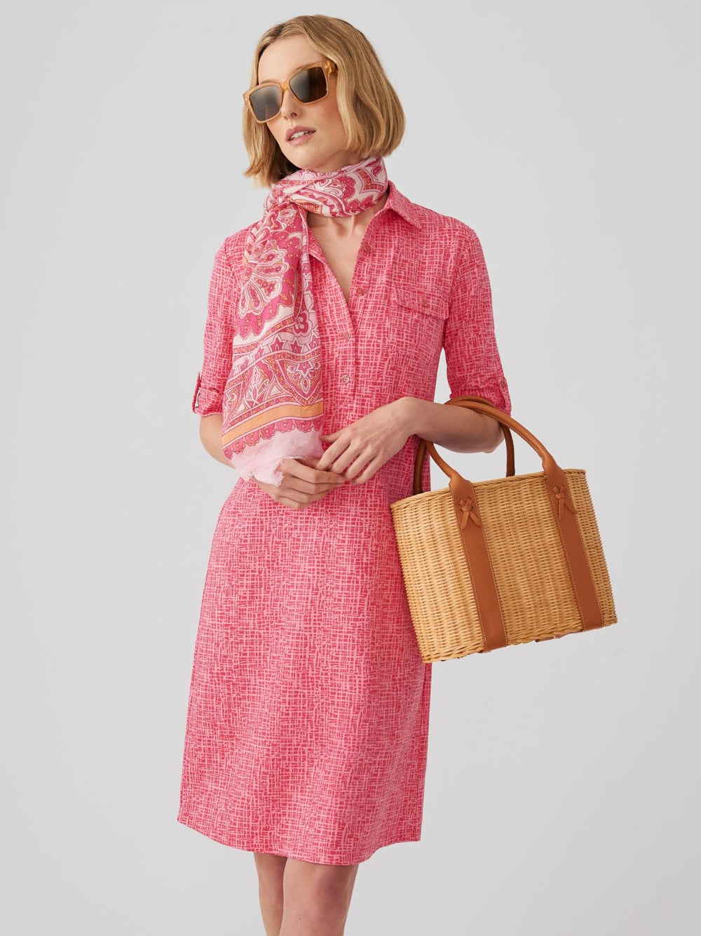 J.McLaughlin Lawrence Dress In Cross Hachure Coral/light Coral | Women Dresses