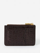 J.McLaughlin Libi Leather Card Case In Crocodile Dark Brown | Women Shoes & Accessories
