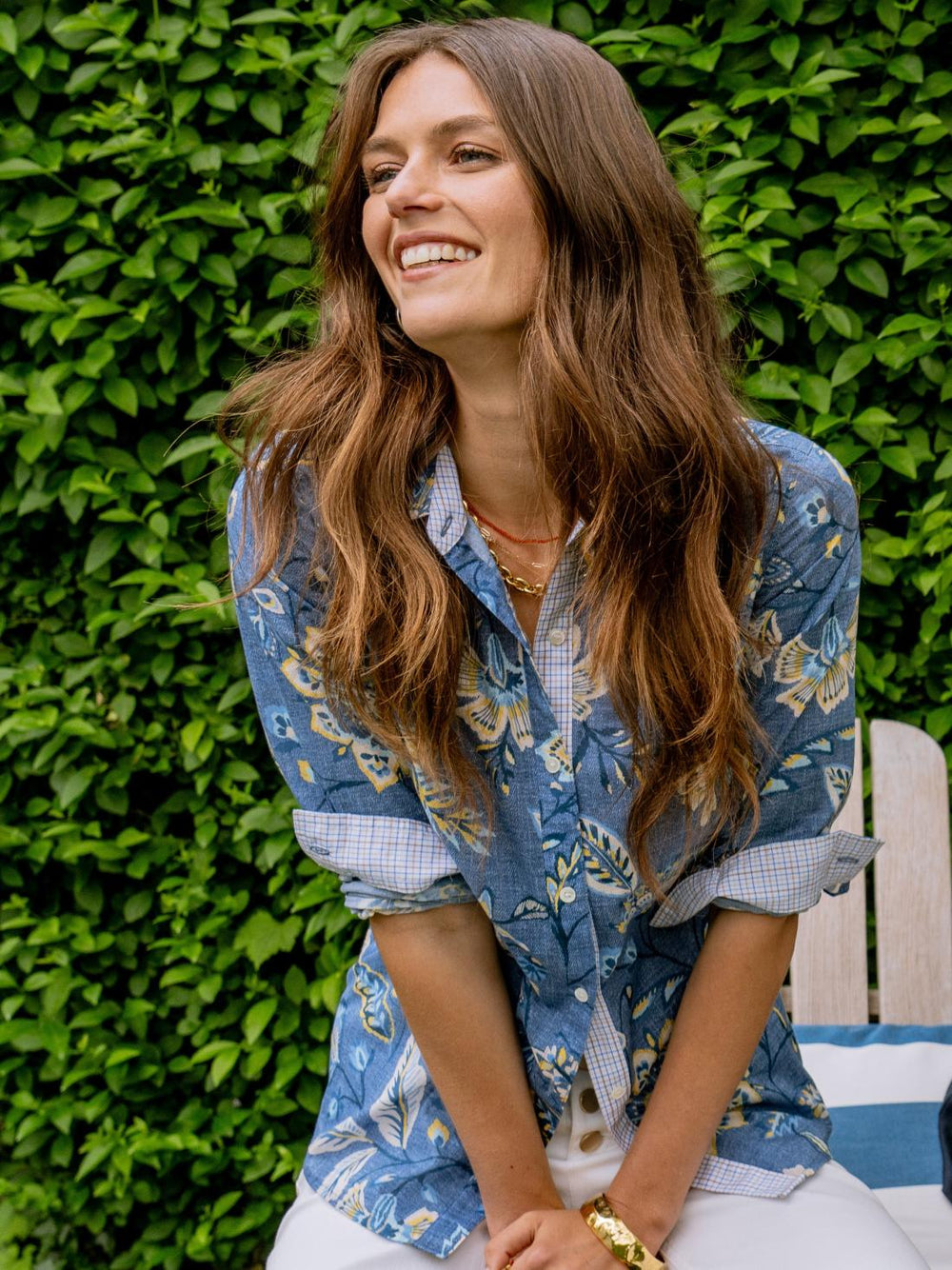 J.McLaughlin Lois Shirt In Floral Cove Denim/yellow | Women Shirts & Tops