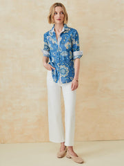 J.McLaughlin Lois Shirt In Floral Cove Denim/yellow | Women Shirts & Tops