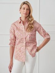 J.McLaughlin Lois Shirt In Geo Maze Pink/tan | Women Shirts & Tops