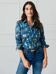 J.McLaughlin Lois Shirt In Jungle Tableau Navy/multi | Women Shirts & Tops