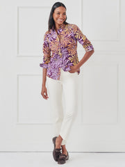 J.McLaughlin Lois Shirt In Modern Petals Dark Purple/gold | Women Shirts & Tops