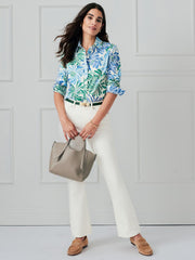 J.McLaughlin Lois Shirt In Modern Petals Off White/navy/green | Women Shirts & Tops