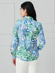 J.McLaughlin Lois Shirt In Modern Petals Off White/navy/green | Women Shirts & Tops