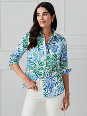 J.McLaughlin Lois Shirt In Modern Petals Off White/navy/green | Women Shirts & Tops