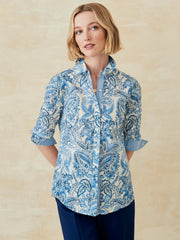 J.McLaughlin Lois Shirt In Paisley Flourish Off White/dark Blue | Women Shirts & Tops