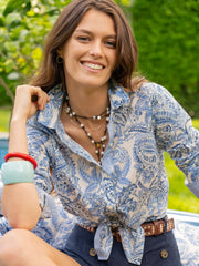 J.McLaughlin Lois Shirt In Paisley Flourish Off White/dark Blue | Women Shirts & Tops