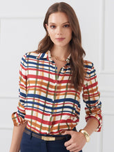 J.McLaughlin Madeline Silk Blend Shirt In Plaid Flourish Off White/multi | Women Shirts & Tops