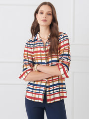 J.McLaughlin Madeline Silk Blend Shirt In Plaid Flourish Off White/multi | Women Shirts & Tops