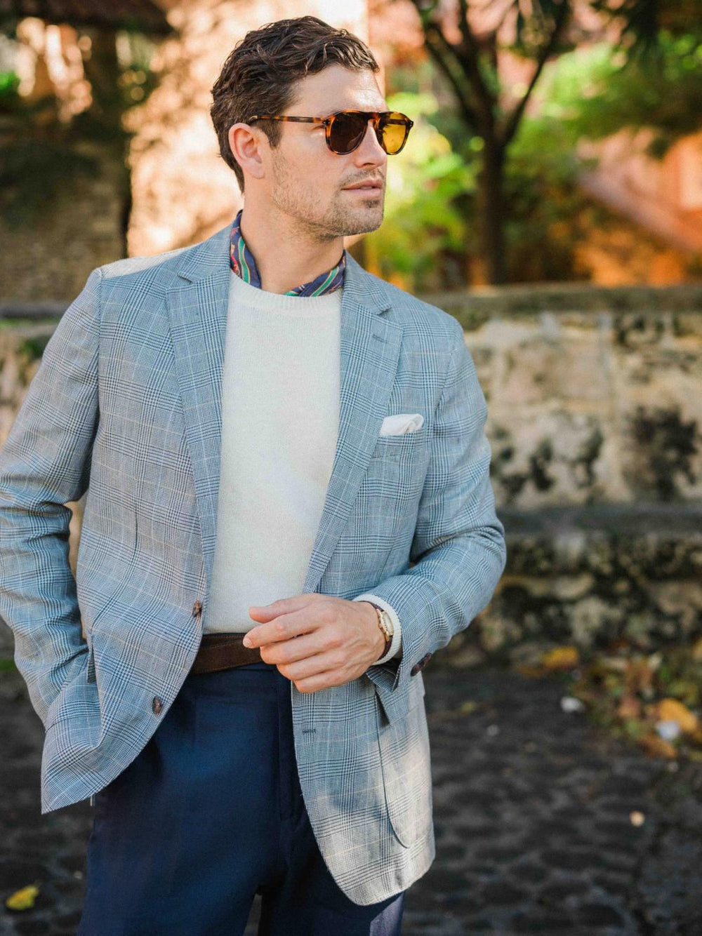 J.McLaughlin McCown Wool & Linen Sport Coat In Glen Plaid Light Blue/navy | Men Jackets & Sport Coats