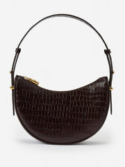 J.McLaughlin Mezzaluna Leather Handbag In Crocodile Dark Brown | Women Shoes & Accessories