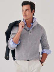 J.McLaughlin Mock Neck Cashmere Henley Sweater Light Heather Gray | Men/Women Sweaters
