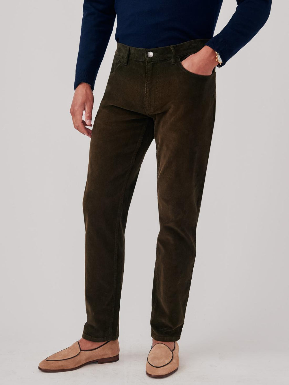 J.McLaughlin Parker 5-Pocket Straight Pants In Italian Stretch Cord Olive | Men Pants
