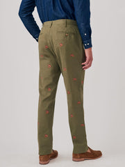 J.McLaughlin Redding Straight-Fit Chino Pants In Embroidered Jockey Olive | Men Pants