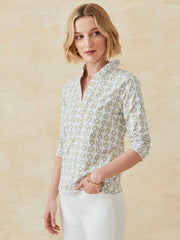 J.McLaughlin Sahara Ruffle Top In Tidal Geo Off White/khaki | Women Shirts & Tops