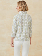 J.McLaughlin Sahara Ruffle Top In Tidal Geo Off White/khaki | Women Shirts & Tops