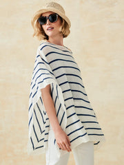 J.McLaughlin Samrithi Cashmere Poncho In Stripe Off White/dark Navy | Women Sweaters