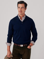 J.McLaughlin Savona Merino Wool & Silk Polo Sweater Dark Navy | Men/Women Sweaters